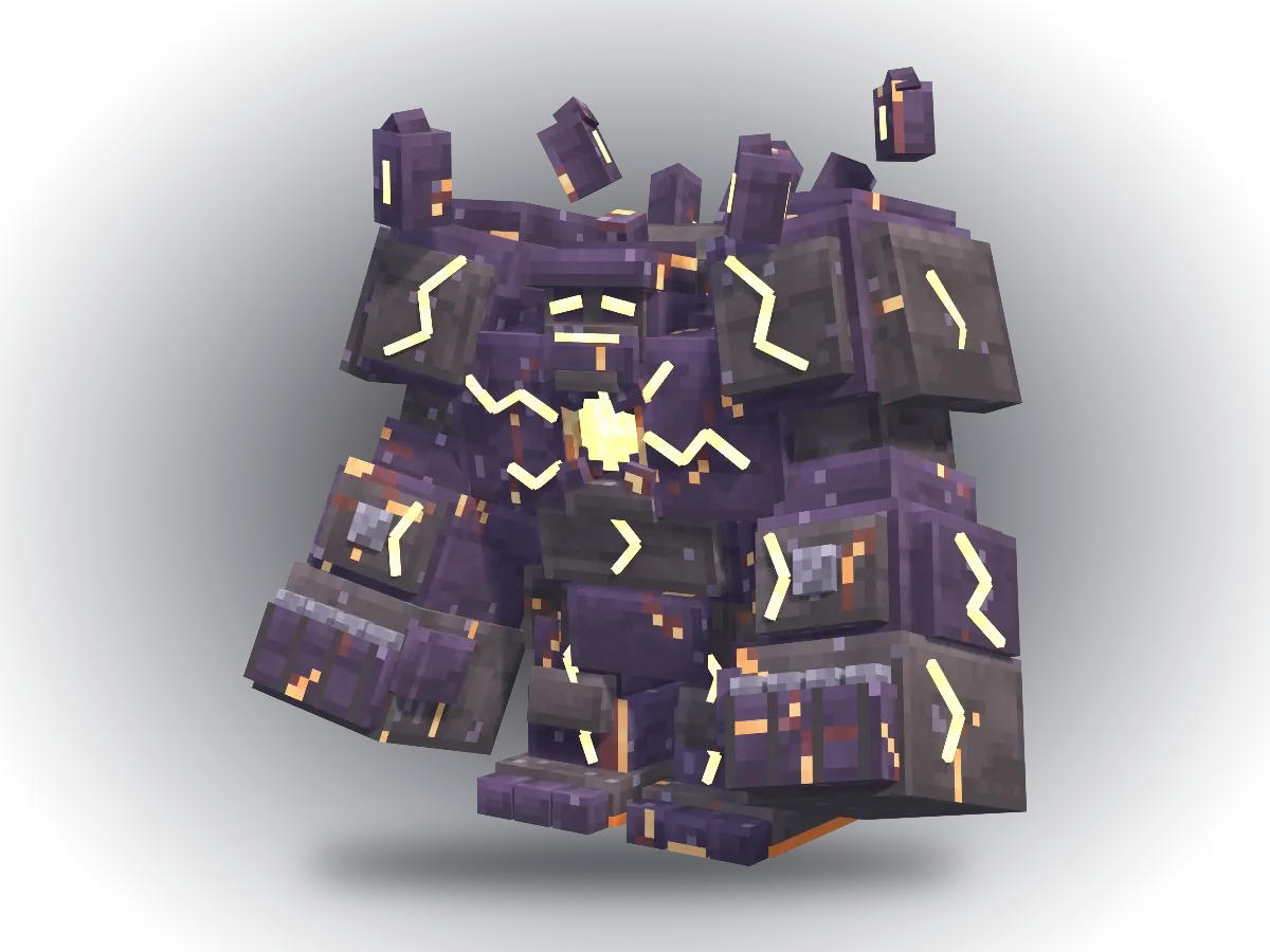 The Cinder Colossus, a cracked stone giant with a burning heart and floating shards