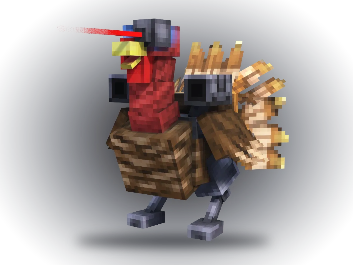 The Gobbler, a giant robot turkey with cannon wings and laser eyes