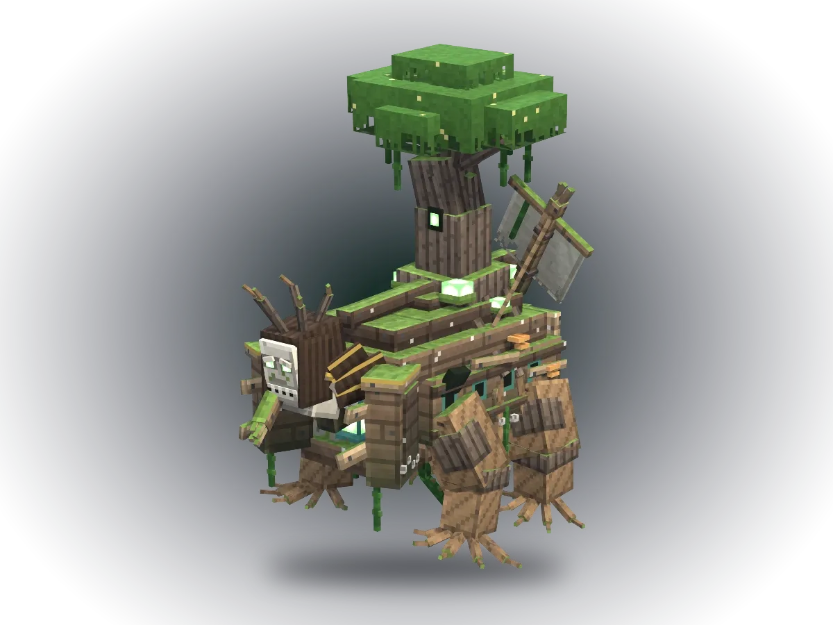 The Wreckroot, a living shipwreck walking on root legs with a tree growing from its deck