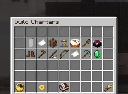 The Guild Charters menu with every trade