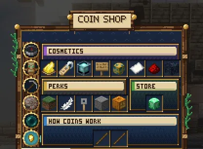 The Coin Shop menu