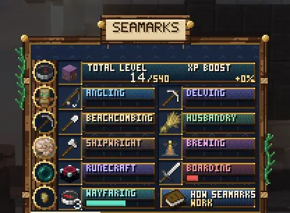 The Seamarks menu showing all nine marks