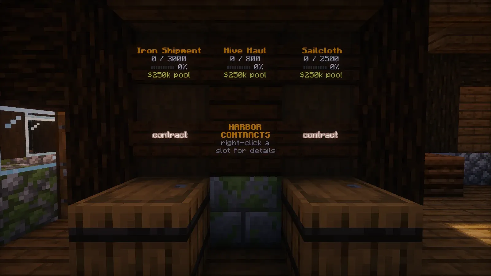 The Harbor Contracts board with three open contracts