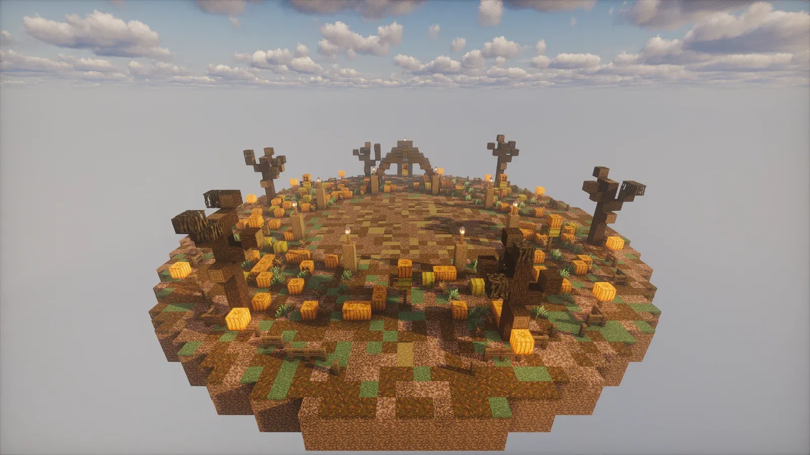 Hollowfield, a floating pumpkin island under a fall sky